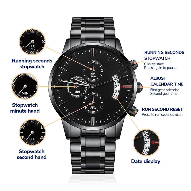 Engraved Design Black Chronograph Watch