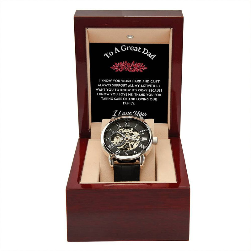 To A Great Dad - Men's Openwork Watch with Message Card, Great for Father's Day Gift, Dad's Birthday Gift, or Christmas