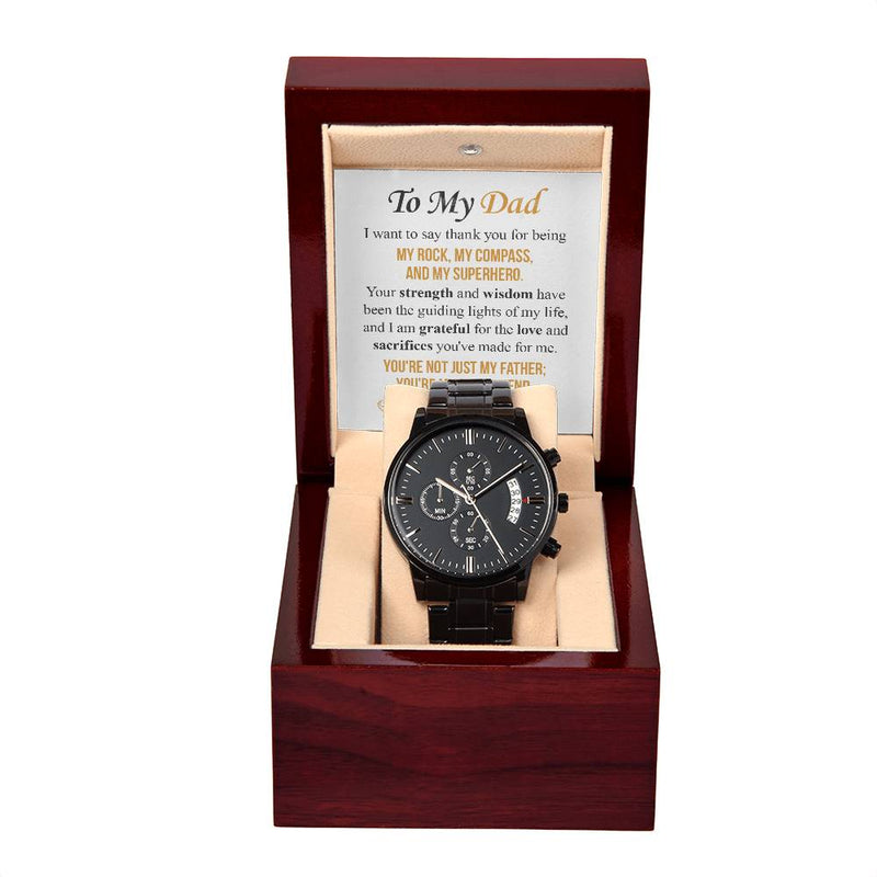 To My Dad - Black Chronograph Watch - Great Gift For Father's Day, Birthday, Anniversary or Just Because