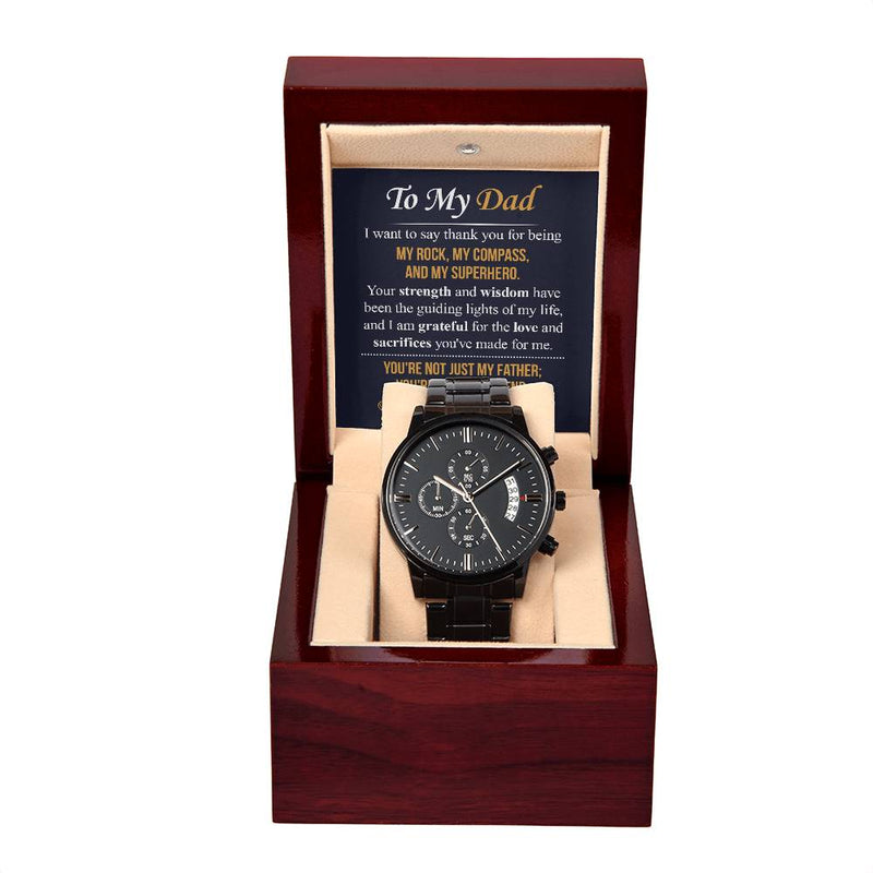 To My Dad Black Chronograph Watch - Great Gift for Father's Day, Birthday, or Any Special Occasion