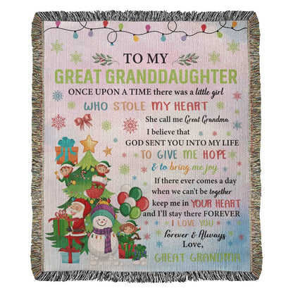 To My Great Granddaughter" Holiday Blanket